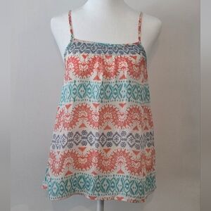 Printed Spaghetti-Strap Camisole in Coral & Teal